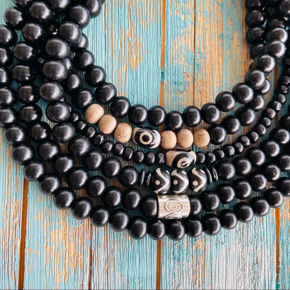 Choker Necklace Mens Wood Bead Surfer Necklace